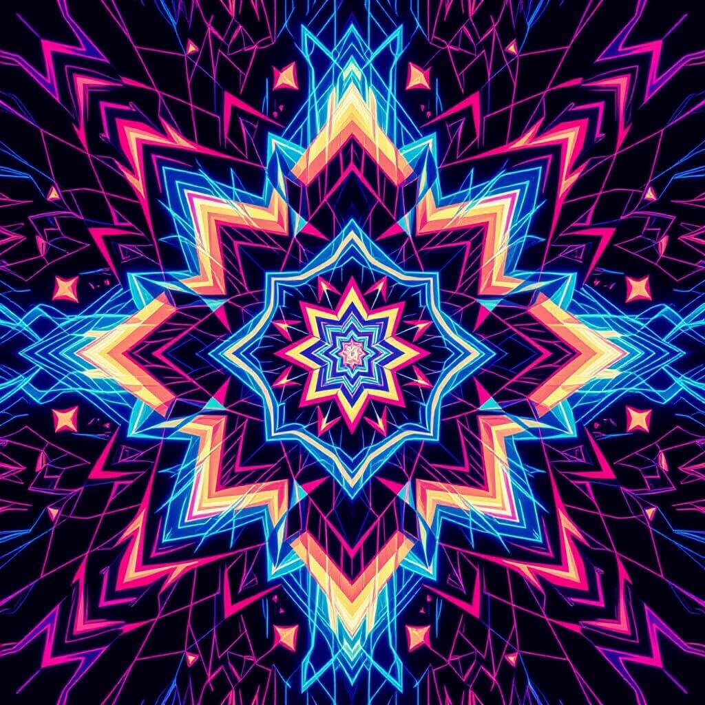 Abstract Fractal Art with Neon Gradients and Geometric Forms