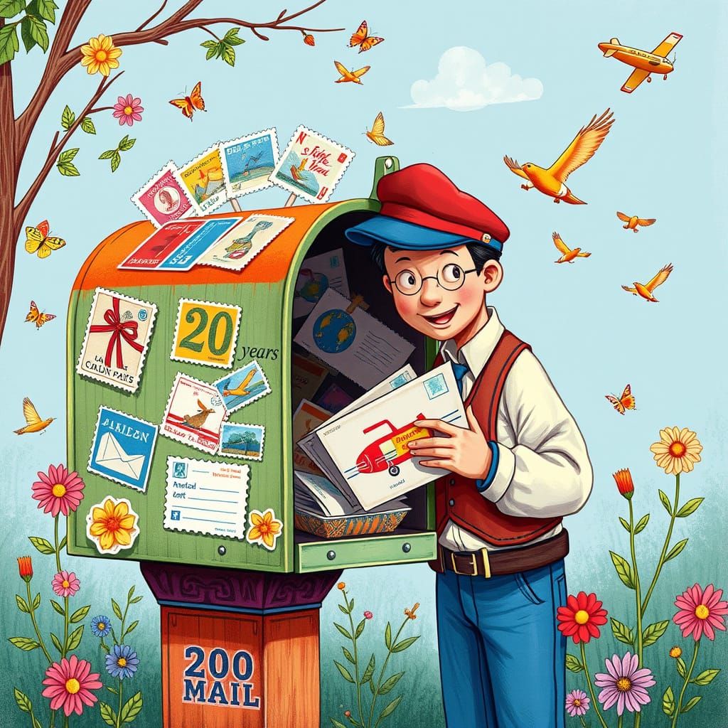 Postcrossing 20th Anniversary: Colorful Mailbox Scene
