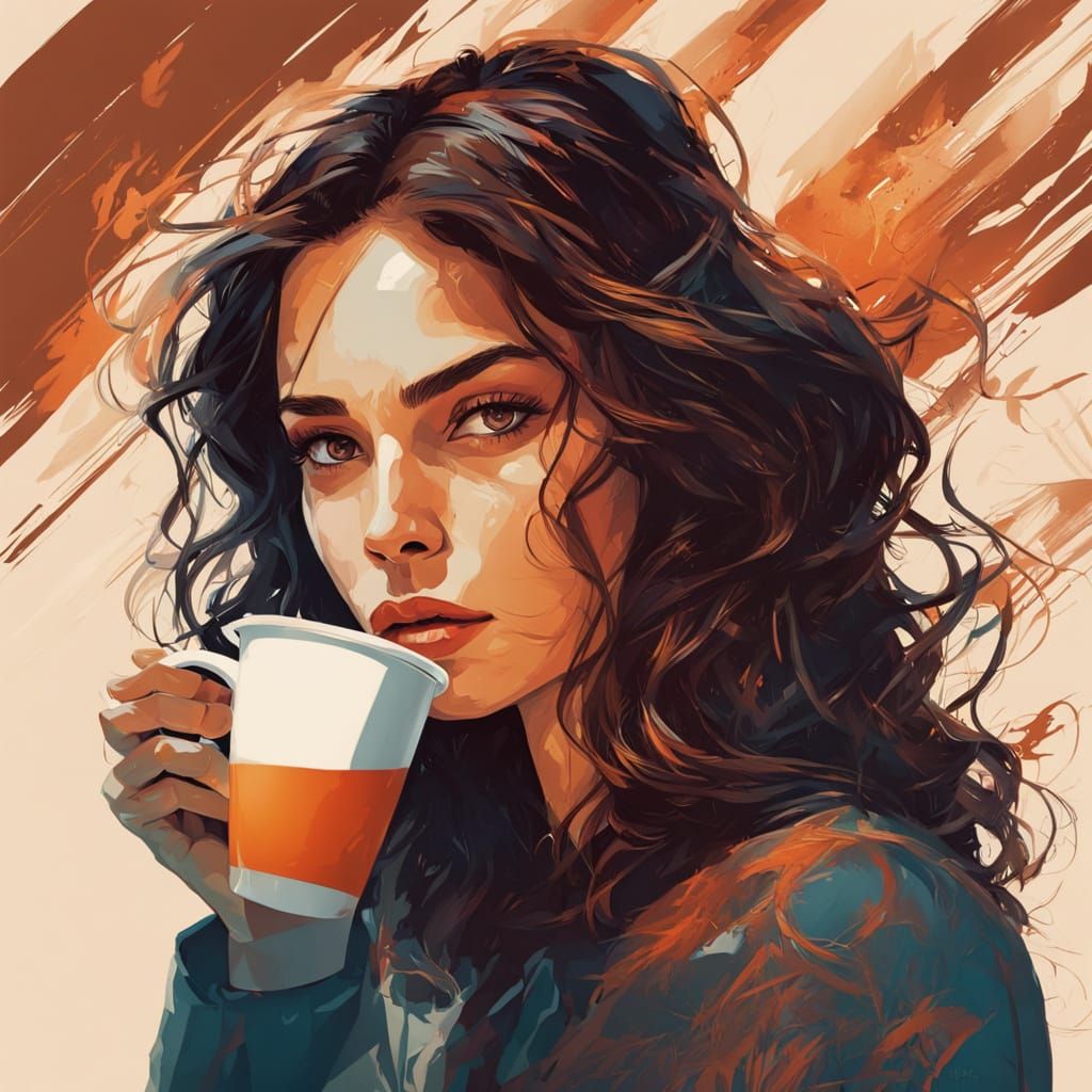 A Woman of Intense Gaze in a Warm, Swirling World