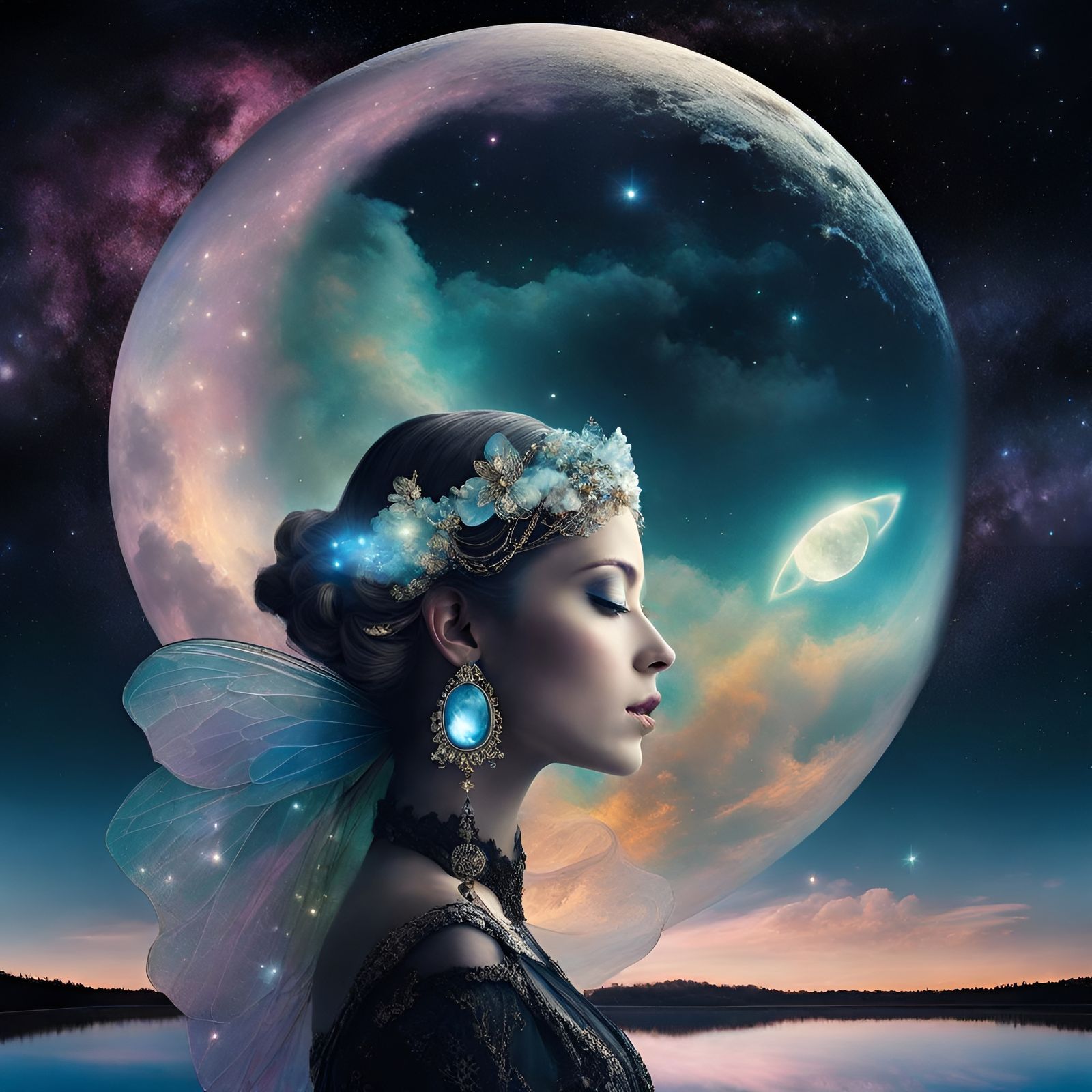 Ethereal Fairy Amidst a Cosmic Dance