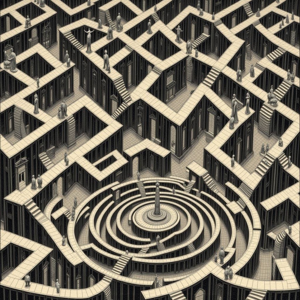 Man Trapped in an Impossible Escher Maze