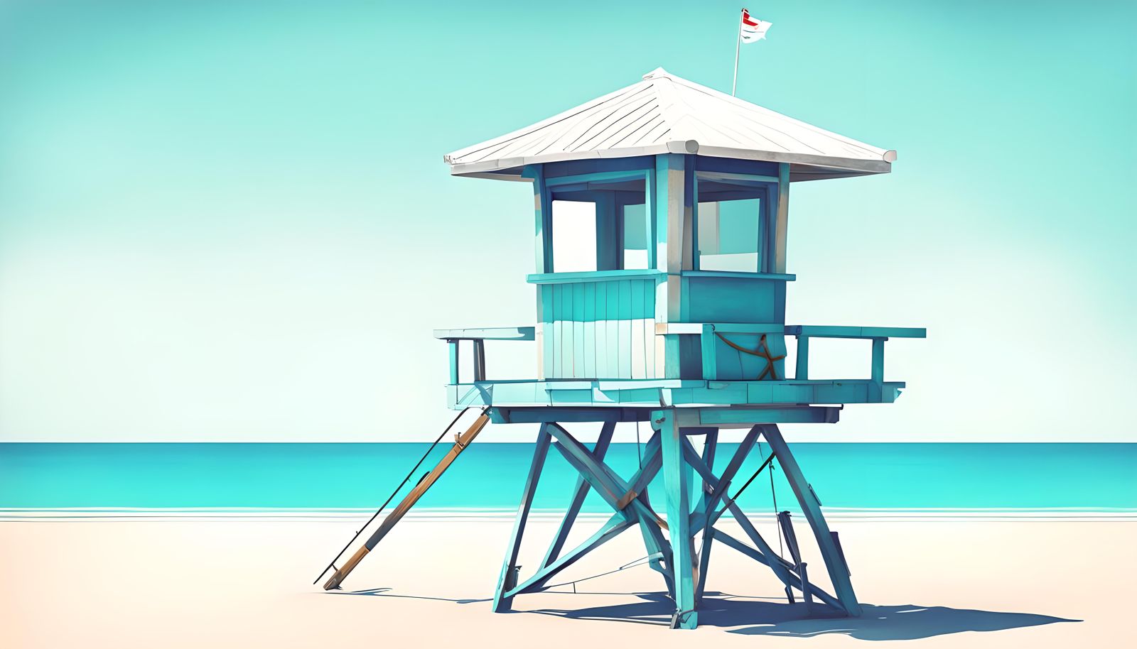 Whimsical Lifeguard Tower as a Still Life in Digital Art