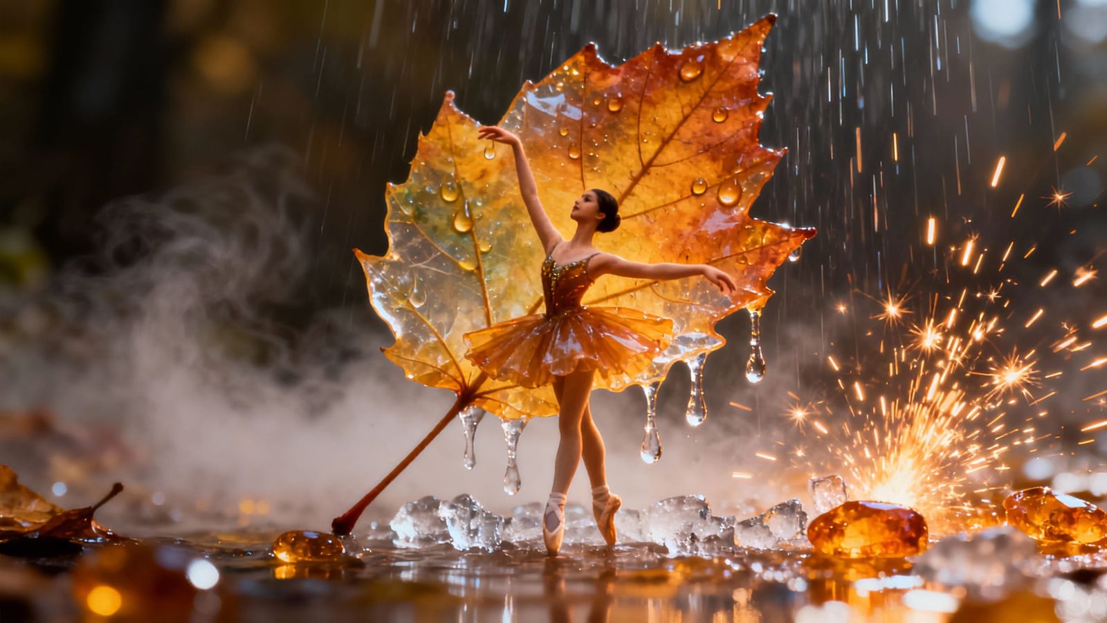 Tiny Leaf Ballerina in Amber Mist