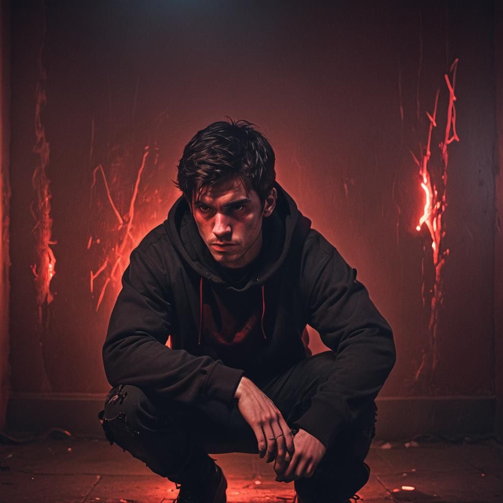 Mysterious Figure in Crimson Red Glow