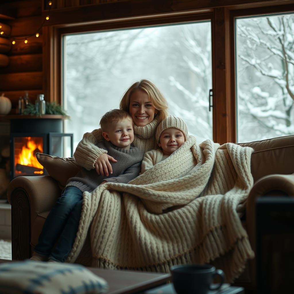 Cozy Family Scene in Warm Winter Light
