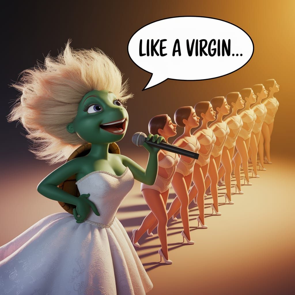 Cartoon Turtle Diva in a Wedding Dress