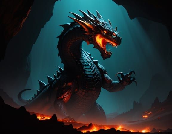 Dragon Breathes Fire in Dark Cave