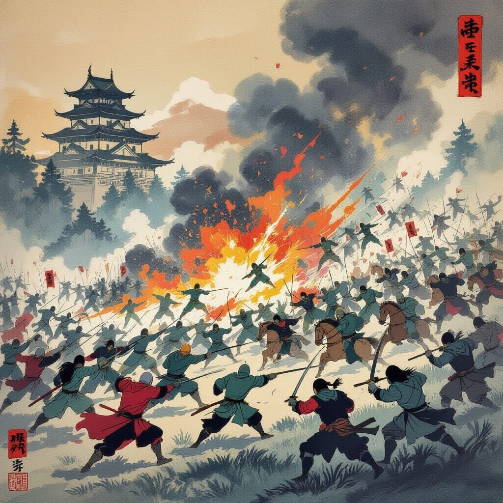 Ukiyo-e Battle Scene: War of the Rohirrim at Minas Tirith