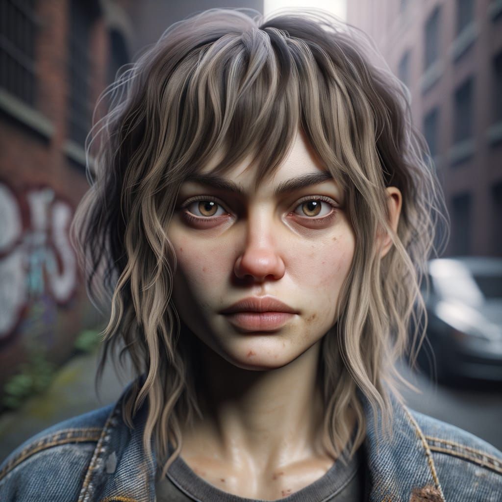 Photorealistic Portrait of a Young Woman in Alley