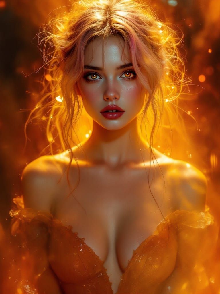 Pin-Up Woman in Luminous Twilight Glow