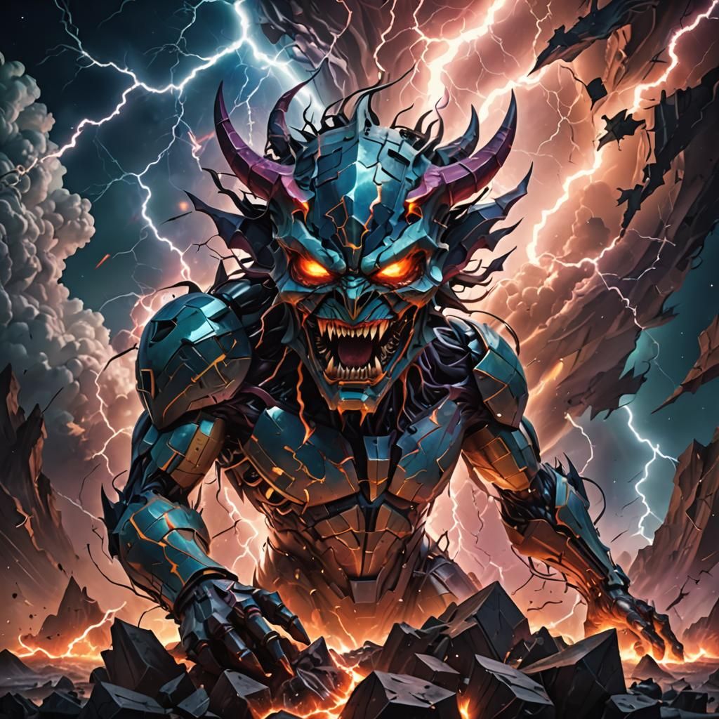 Cyberpunk Space Demon Devours a Distant Planet