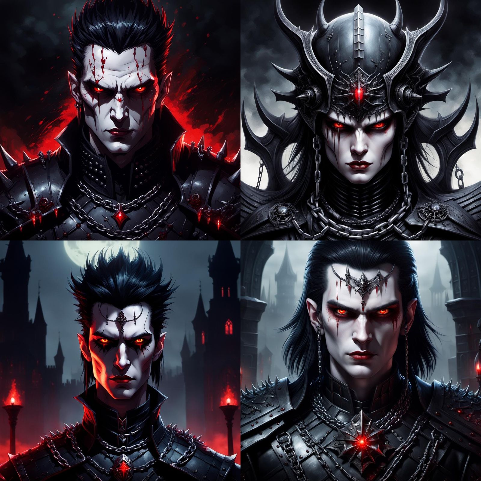 Gothic Vampire in Dark Castle with Red Lit Windows