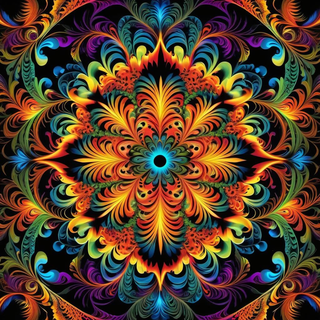 Realistic Native Ceremony in Vibrant Fractal Forest