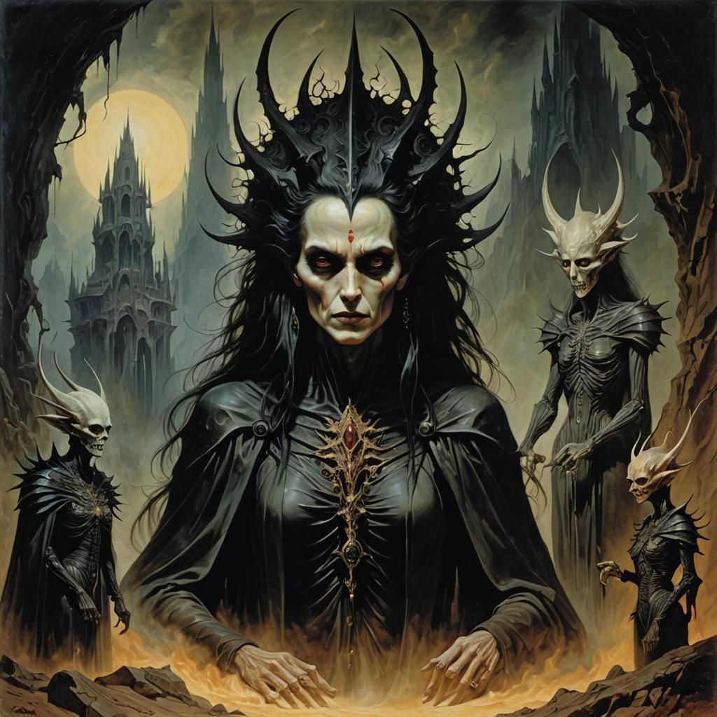 Surrealistic Dark Fantasy Art in Cyberpunk Style