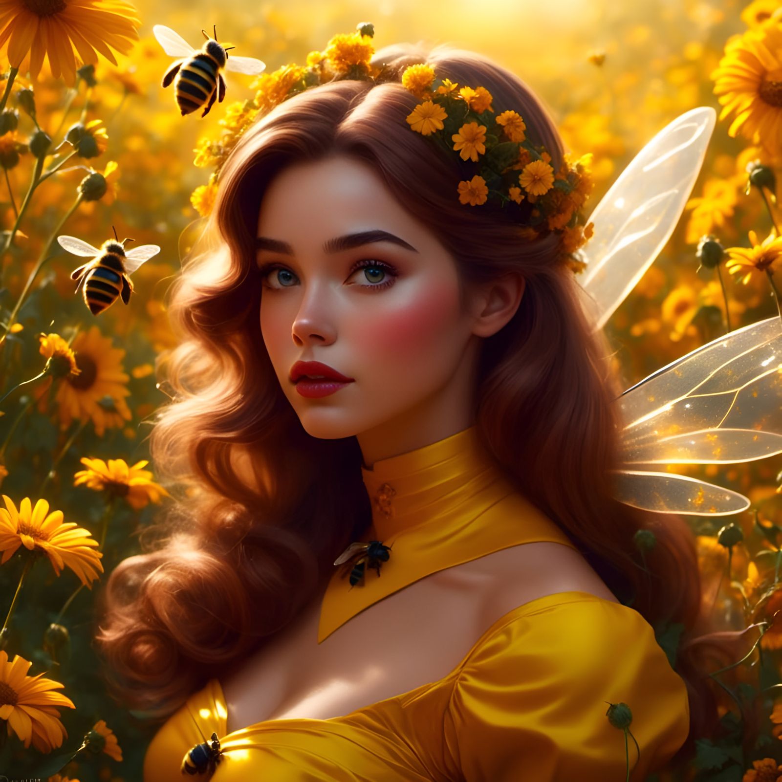 Glamorous Princess as a Bee in Floral Wonderland