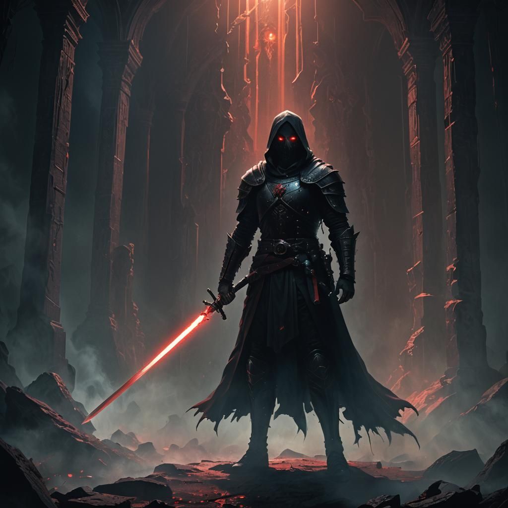 Mysterious Figure Confronts Glowing Entity in Dark Realm