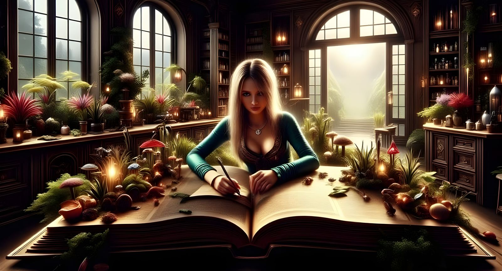 Alchemist at Work in Dark Fantasy Workshop