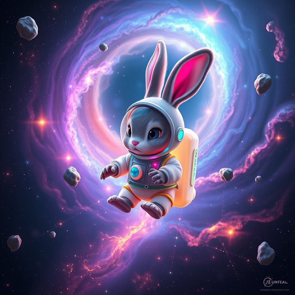 Cosmic Baby Bunny in Vibrant Spacesuit