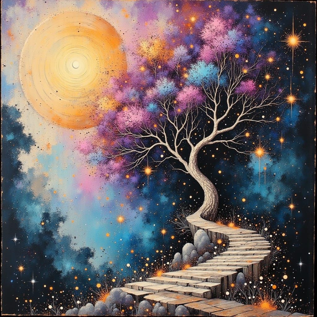 Bioluminescent Willow Tree in Dreamlike Illustration