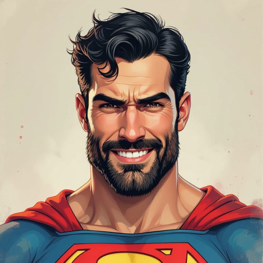 Wrathful Bearded Superman in Art Nouveau Style