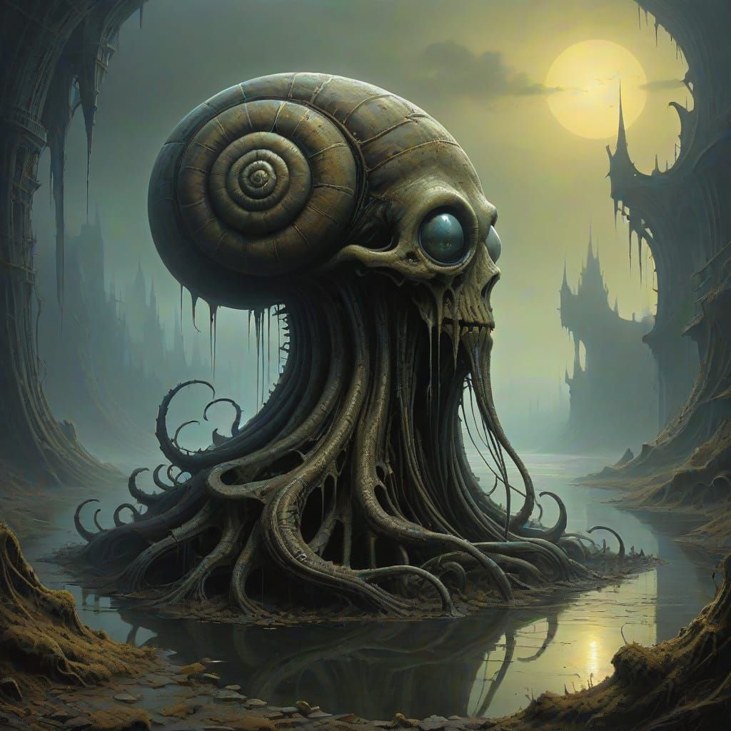 Giant Purple Snail with Razor Spines and Yellow Slime