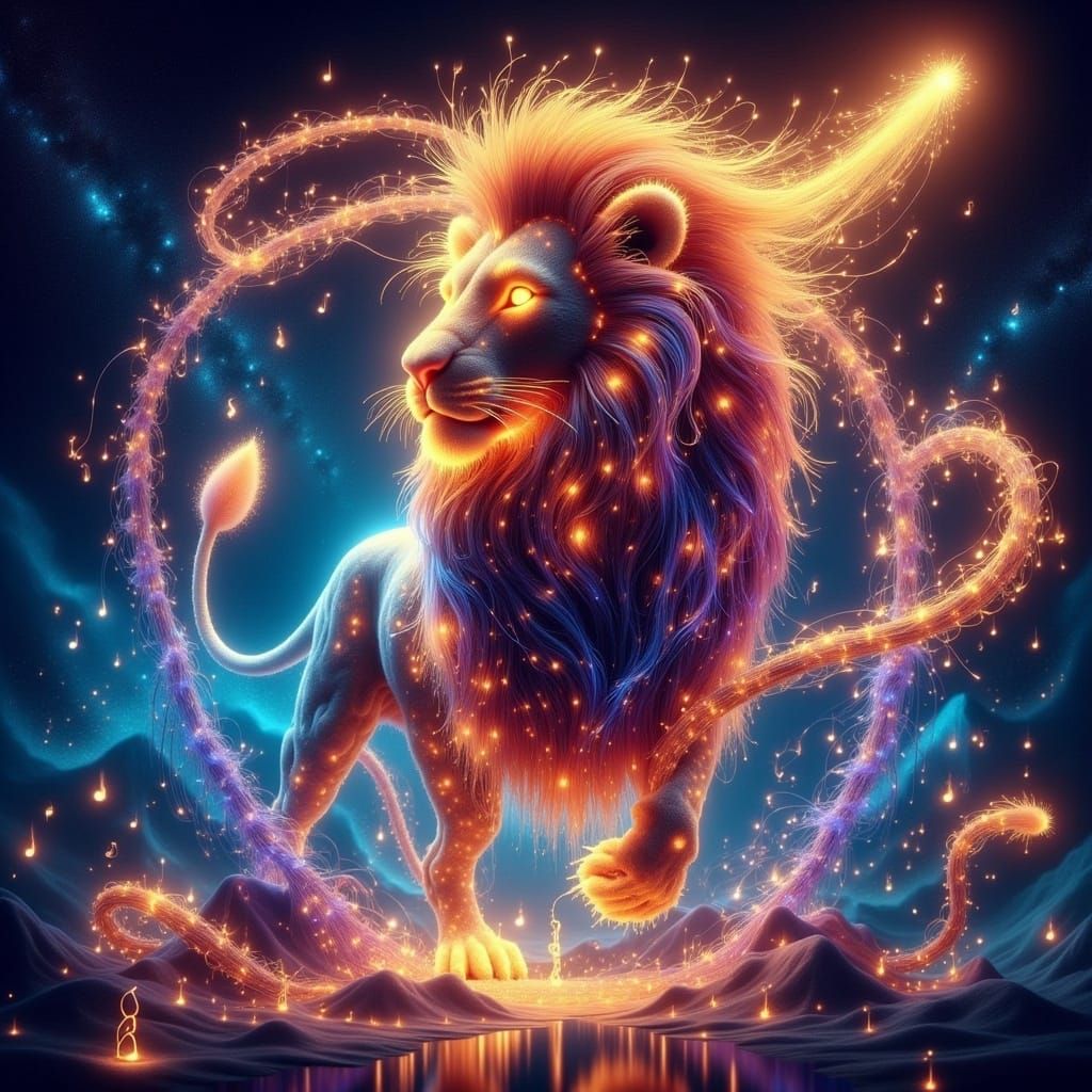 Majestic Lion Kaiju Rises from Astral Vortex in Cosmic Dream...
