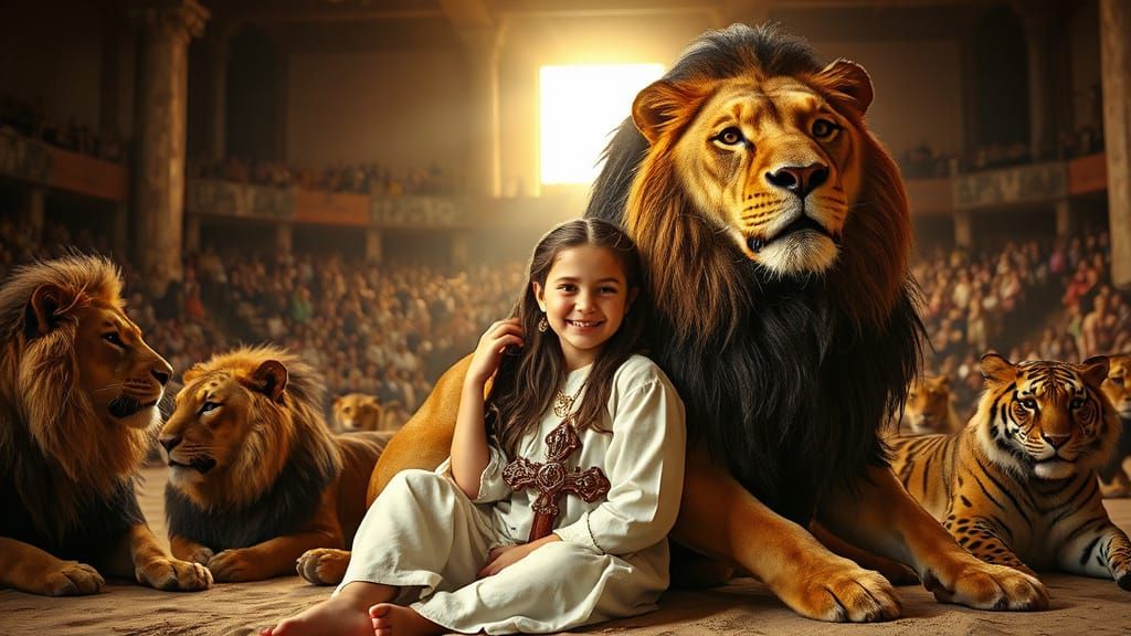 Girl and Lion in Divine Light