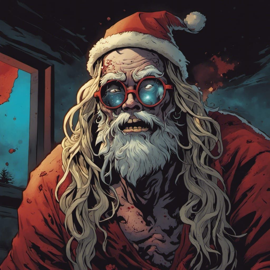 Groovy Santa Zombie Wears Blue Mask in Apocalypse