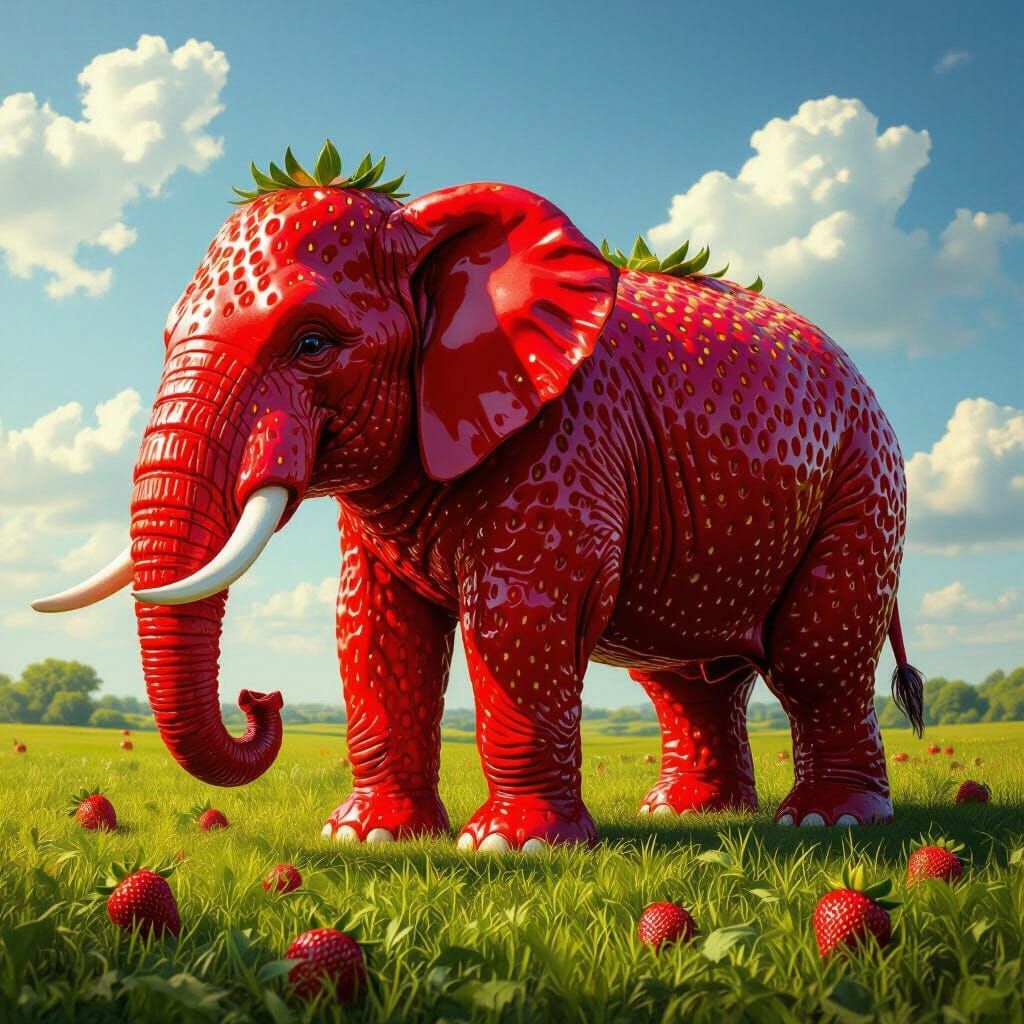 Giant Strawberry Elephant in Lush Meadow