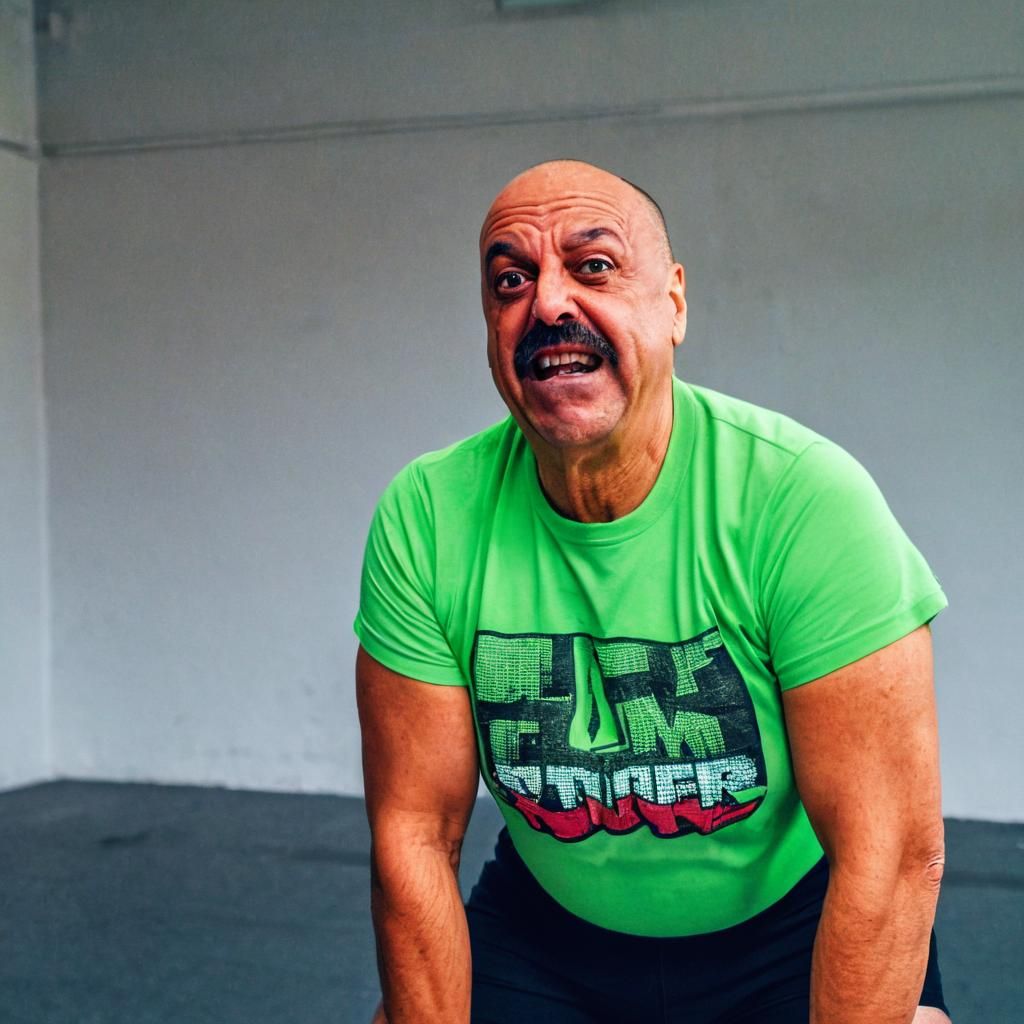 Overweight Gym Trainer Showcased in a Bright and Detailed Sc...