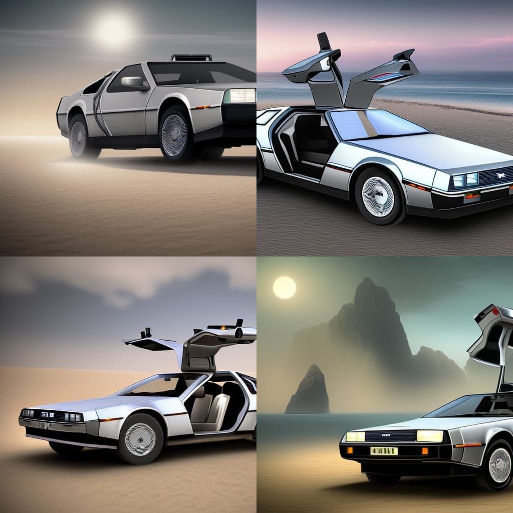 Delorean in a Sunset Beach Getaway Scene