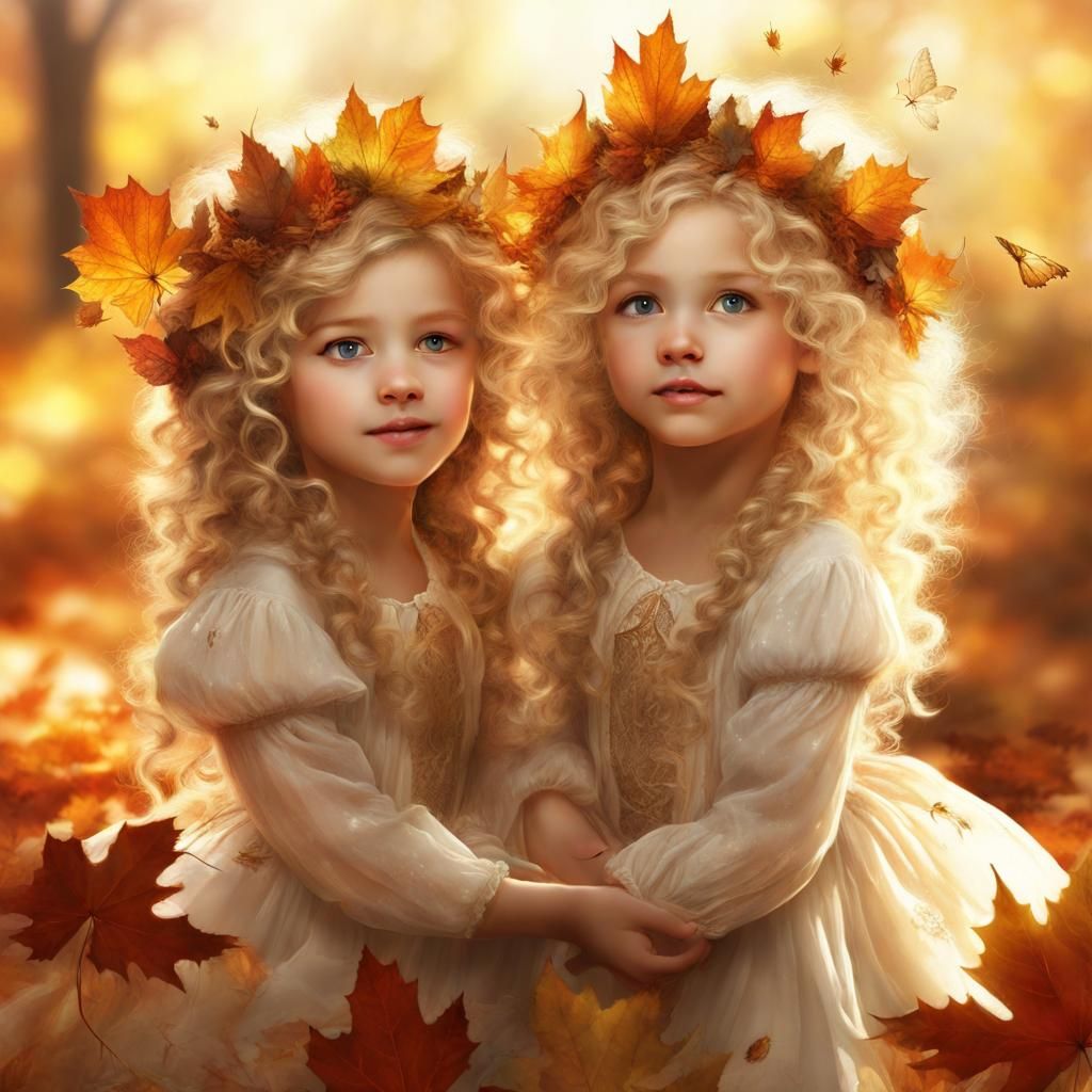 Exquisite Sisters Amidst Vibrant Autumn Leaves