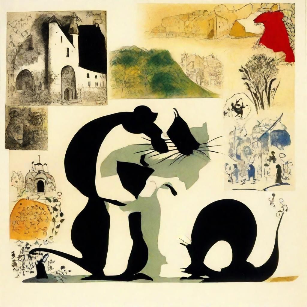 Surreal Silhouettes of Mouse and Cheese in Art Nouveau Style