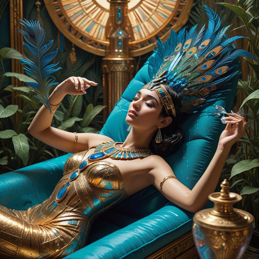 Cleopatra in a Cyberpunk Garden as Digital Art