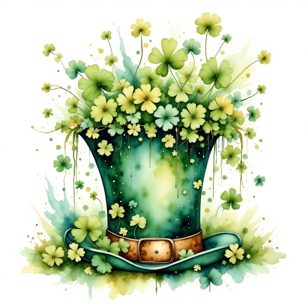 Surreal Watercolor St. Patrick's Day Illustration with Whims...