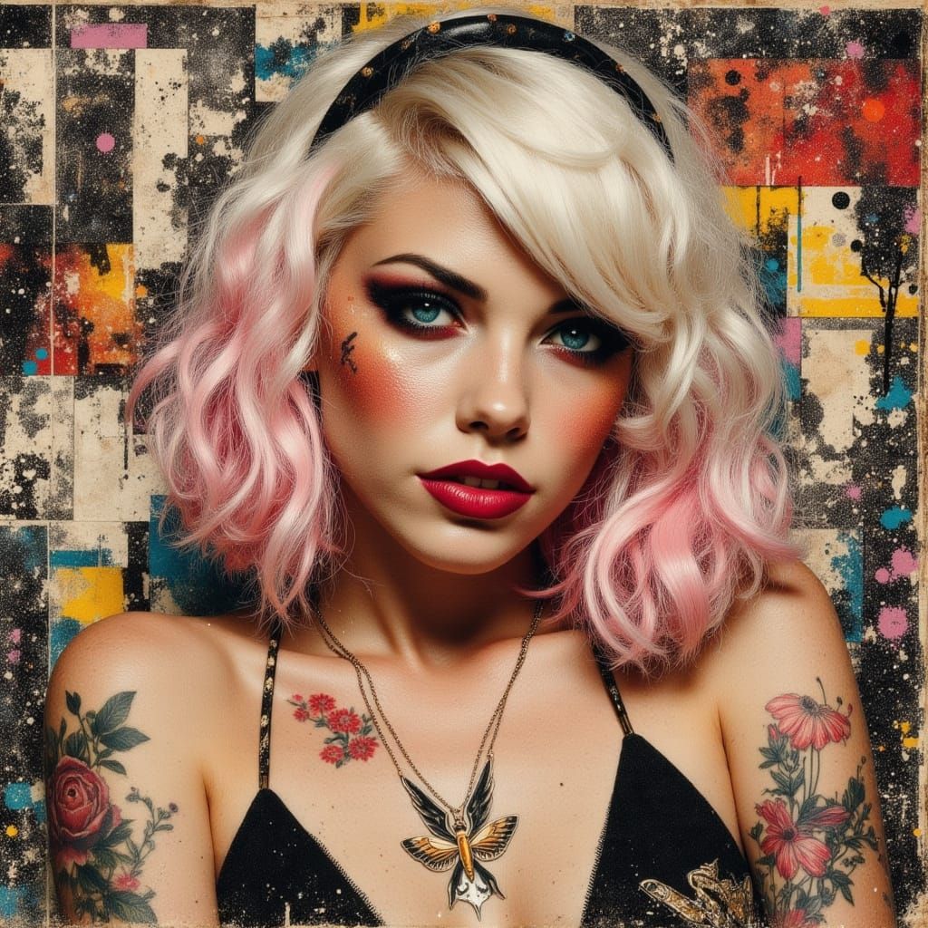 Surreal Editorial Portrait with Fragmented Face and Lyric Ta...