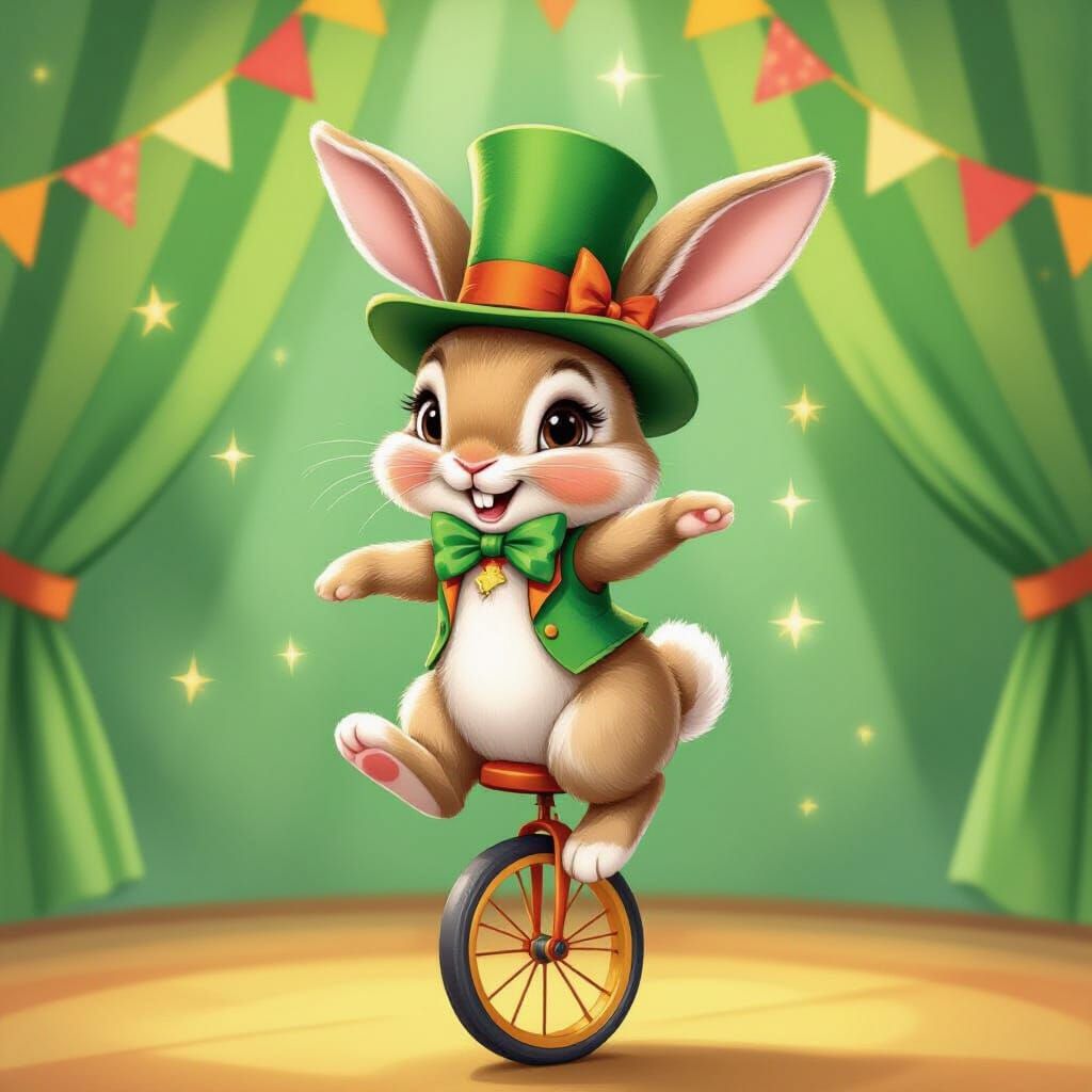 Bunny Rabbit Balances on Unicycle in Circus
