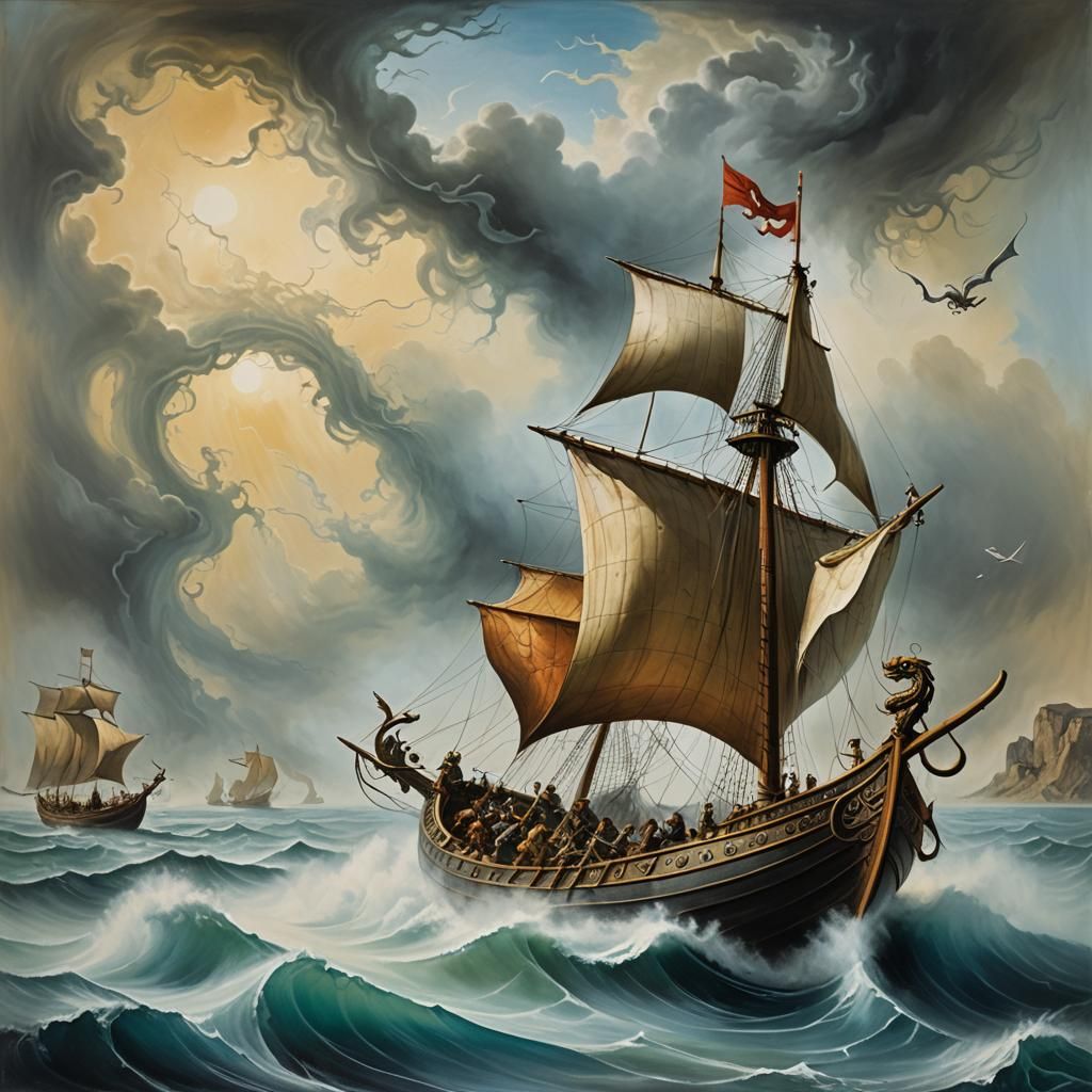 Viking Voyage in Surrealist Harmony