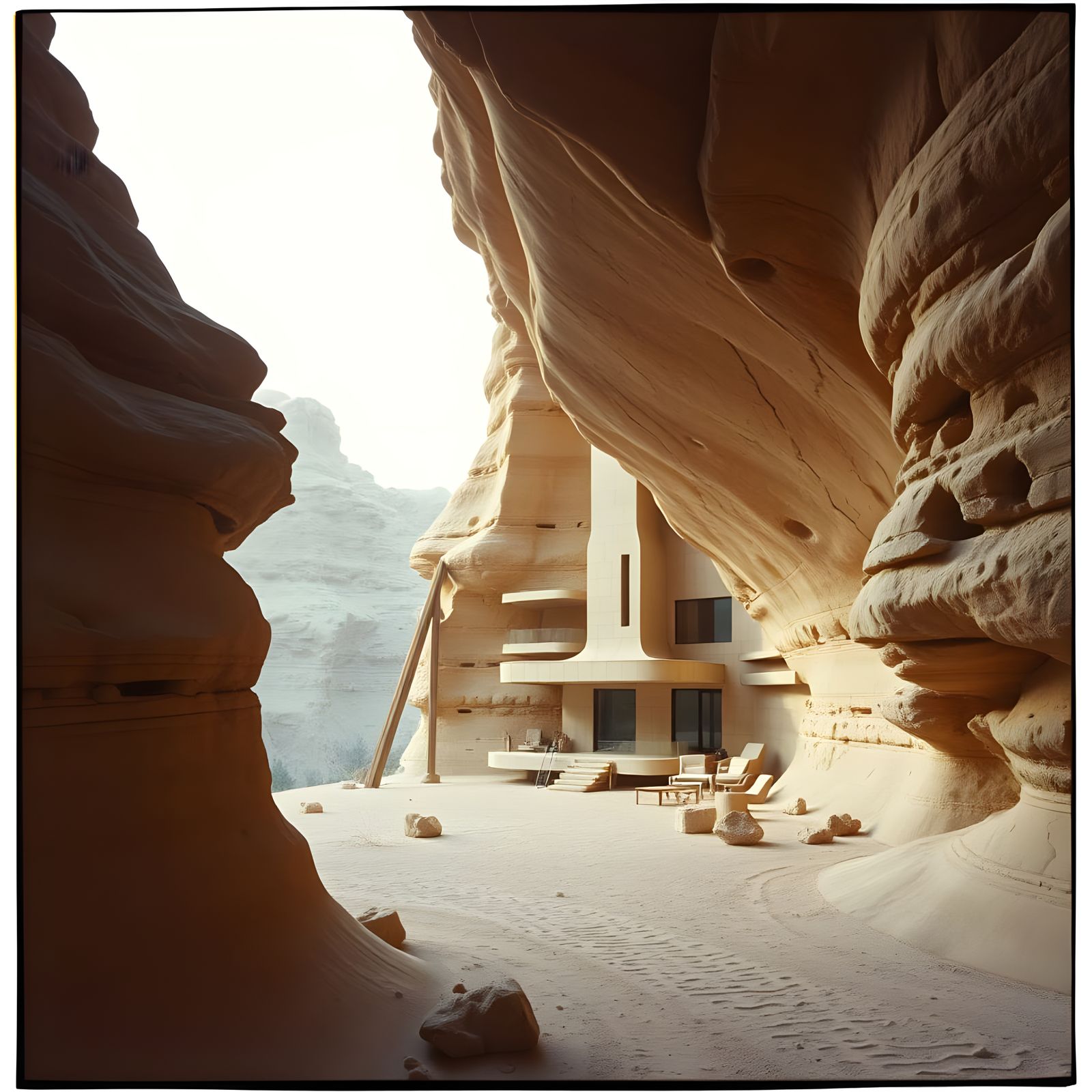 Futuristic Brutalist Home in Sandstone Canyon, Cinematic Fil...