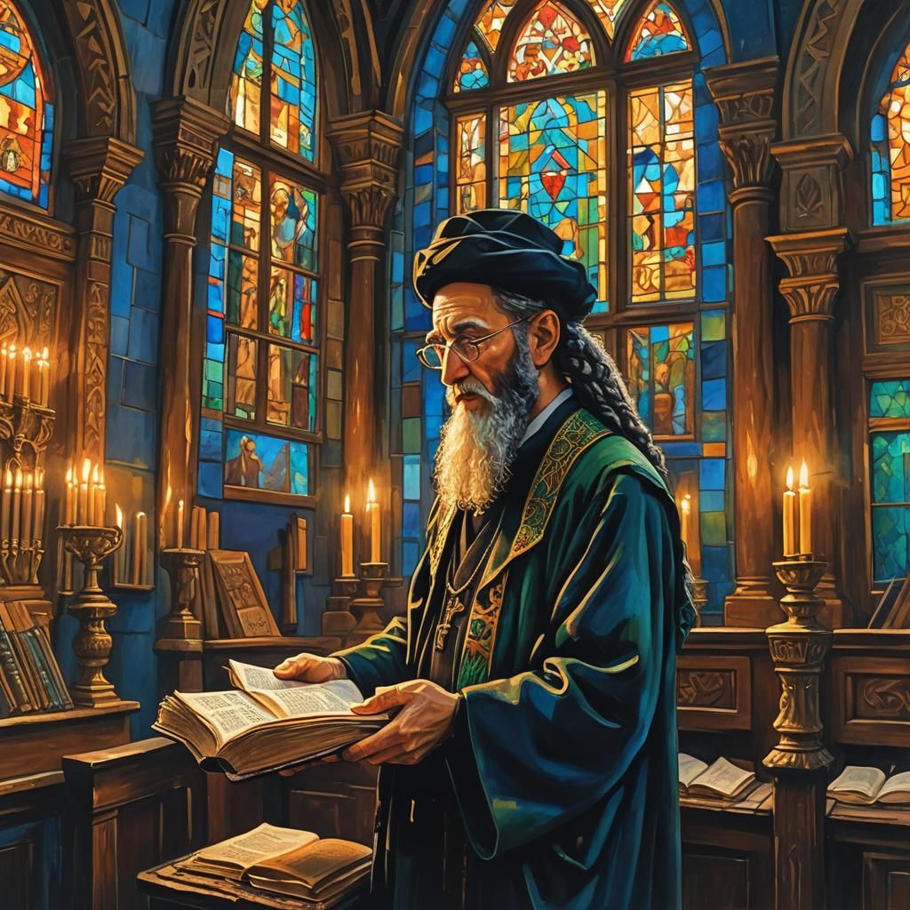 Bar Mitzvah Rabbi in a Golden-Lit Synagogue