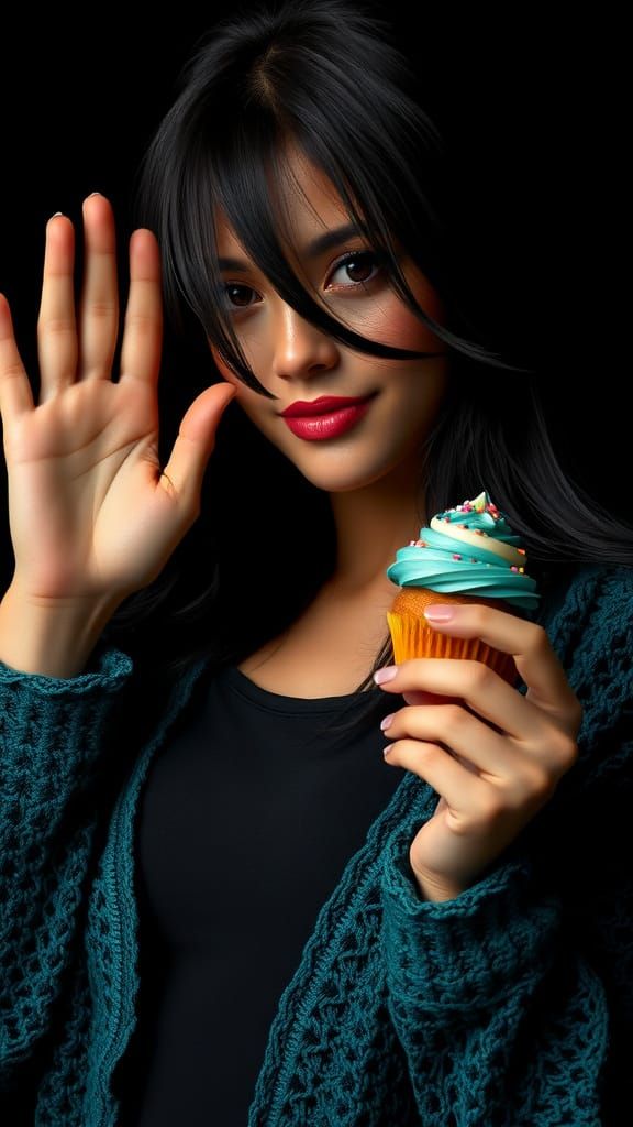 Enigmatic Woman Waves with an Intimate Smile