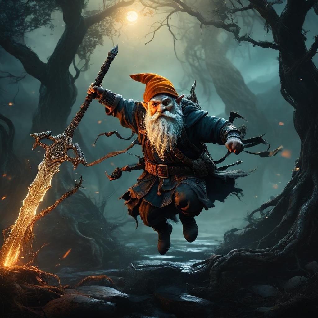 Gnome Ranger Battles Dwalvine Mage in Haunting Dark Fantasy....