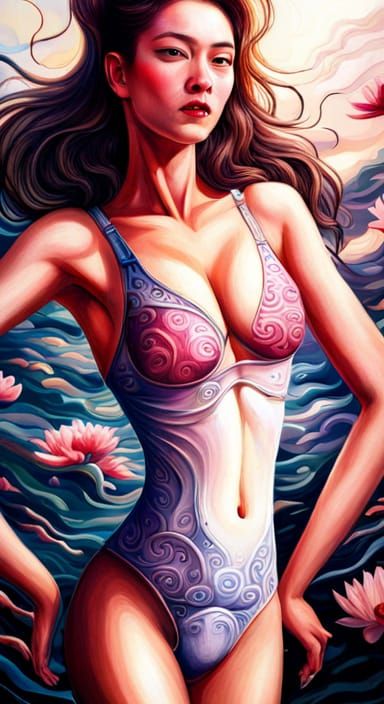 Hyperrealistic Beauty in a Japan-Inspired Pond Scene