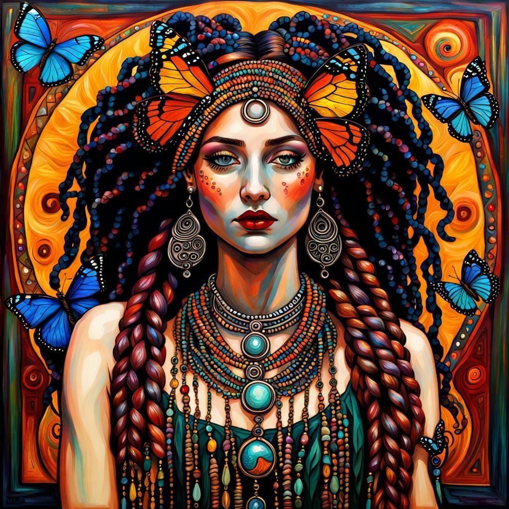 Ecstatic Hippie Goddess in Vibrant Patterns
