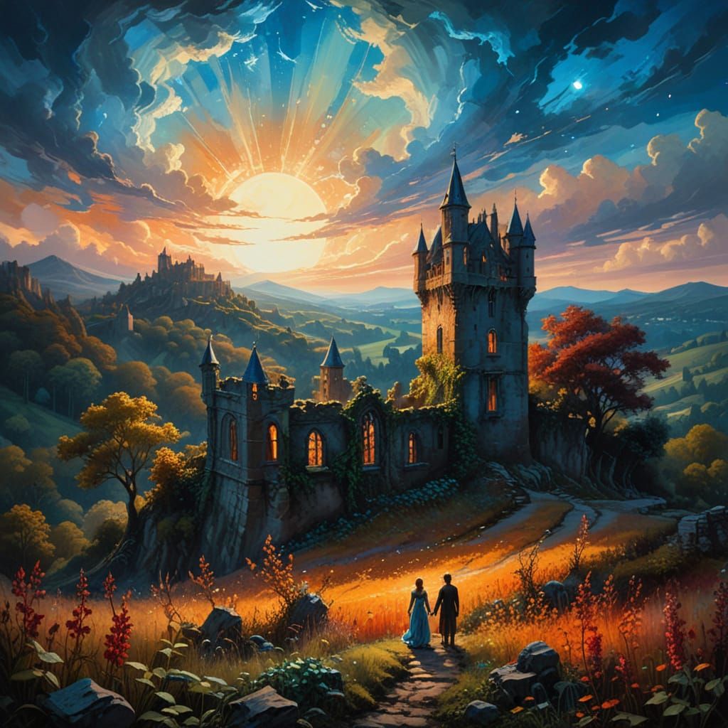 Ethereal Spectral Figures at Castle Ruins