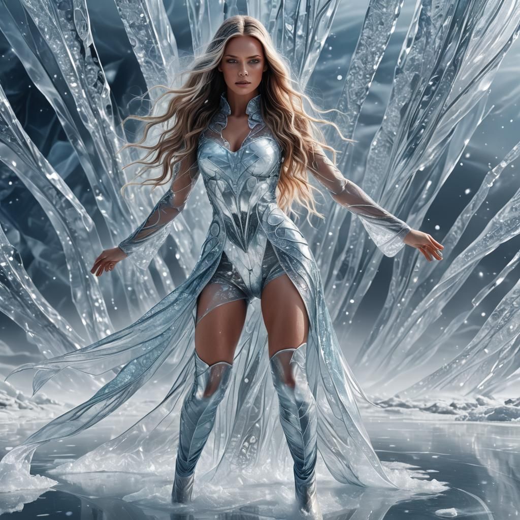 Majestic Snow Sorceress Transforms Foe on Frosty Lake