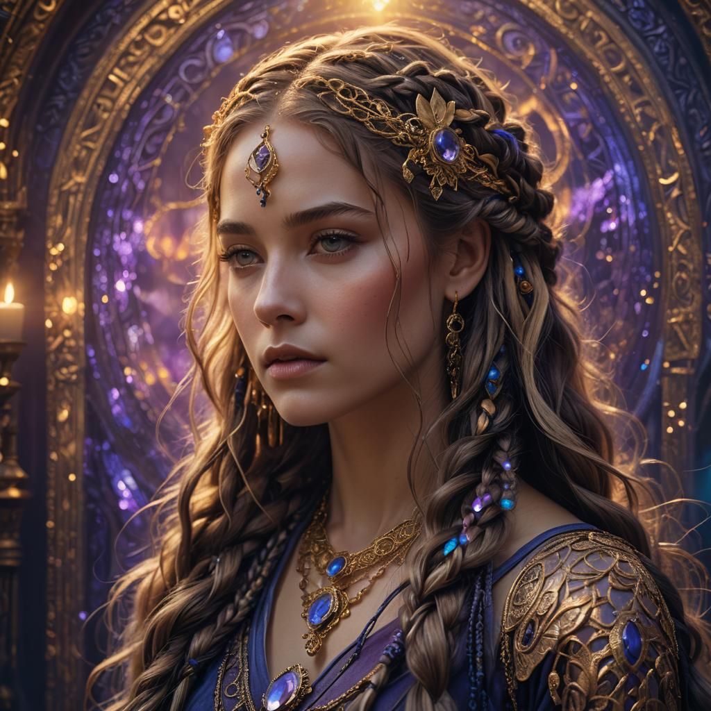 Mystical Portrait in Glowing Fantasy Landscape