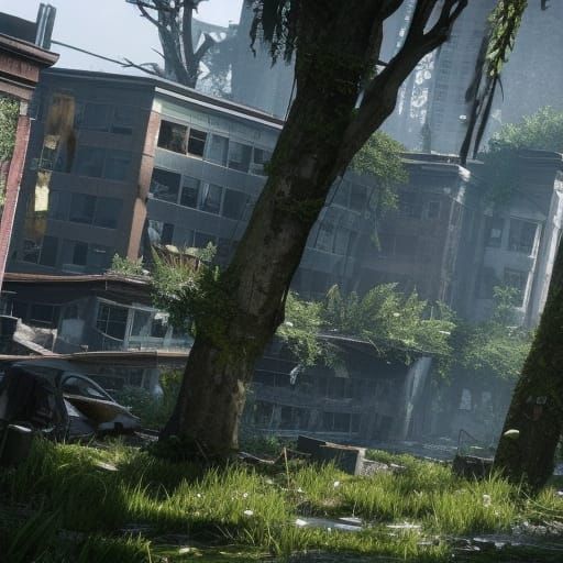 Abandoned Metropolis Overgrown with Moss in Epic 3D