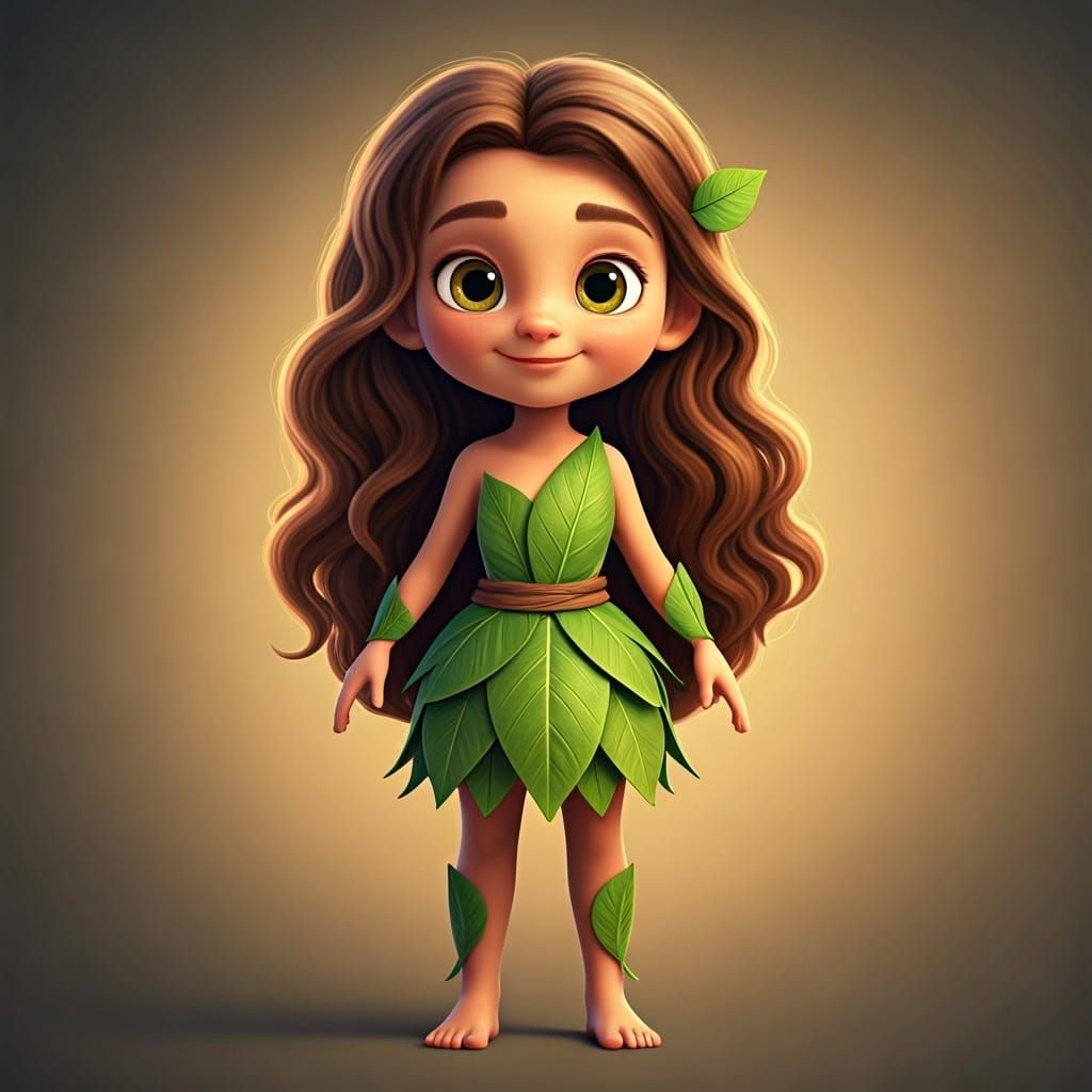 Confident Cartoon Girl in Vibrant Colors and Natural Outfit