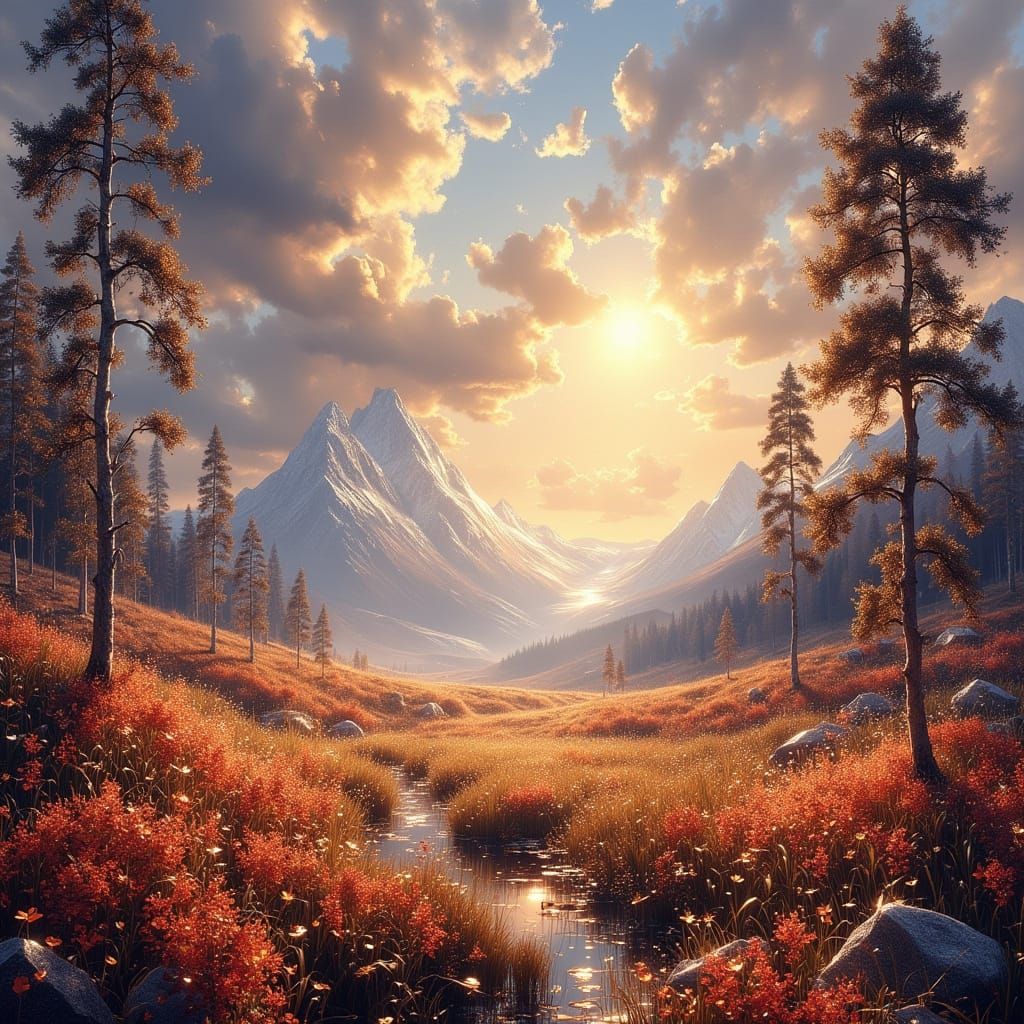 Vibrant New World Blooms in Digital Matte Painting Style